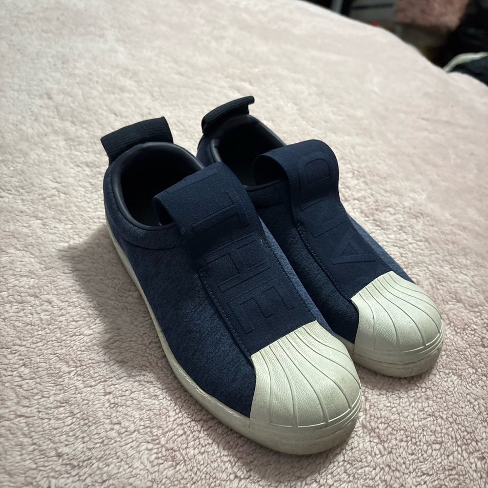 adidas Blue and Cream Athletic Slip-On Sneakers